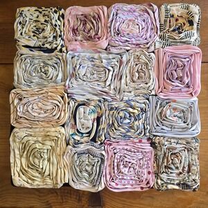 Vintage Dreamweavers Handmade Silk Tie Pillow Cover with Hand-Rolled Roses